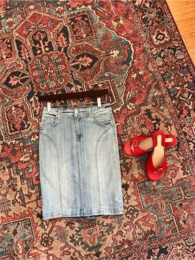 7 For All Mankind Light Blue Denim Midi Skirt